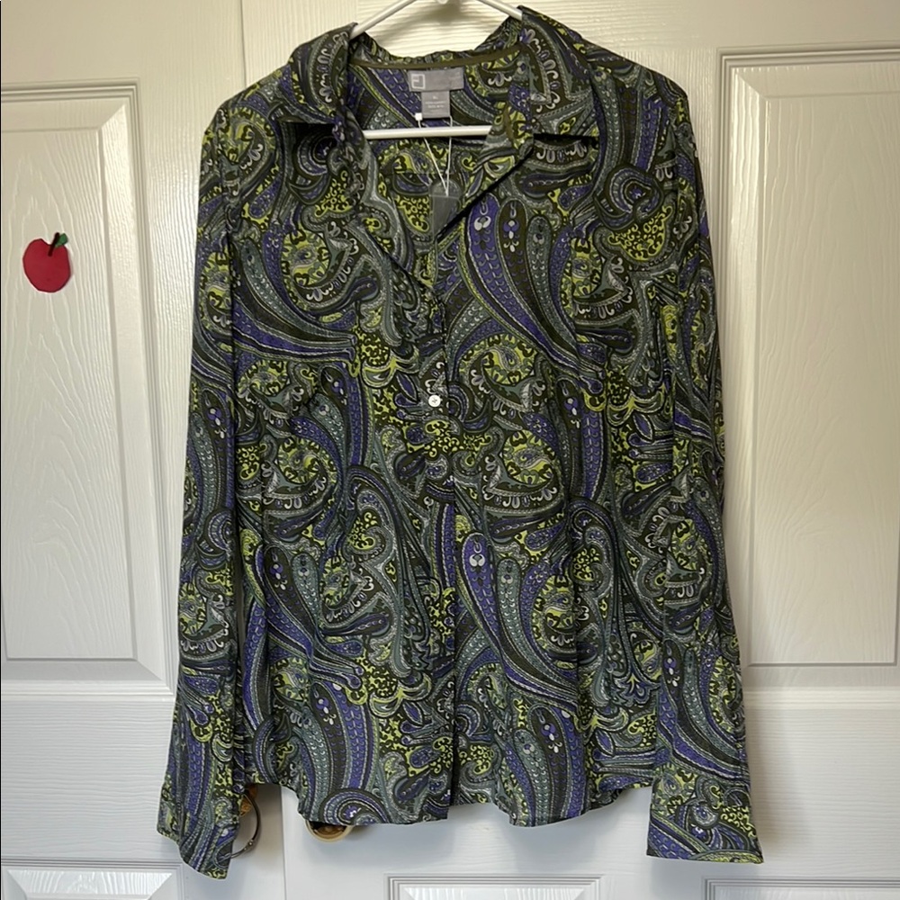JCPenney Green and Purple Paisley Blouse